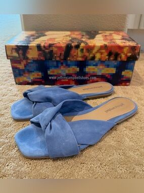 Jeffrey Campbell Lynx slide sandals in dusty blue suede with original box